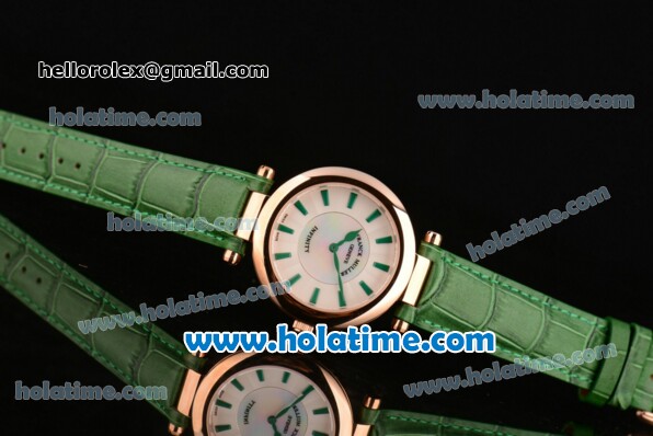 Franck Muller Ronde Miyota Quartz Rose Gold Case with Green Leather Bracelet White Dial and Green Stick Markers - Click Image to Close